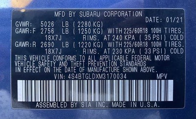 2021 Subaru Outback Onyx Edition XT CVT